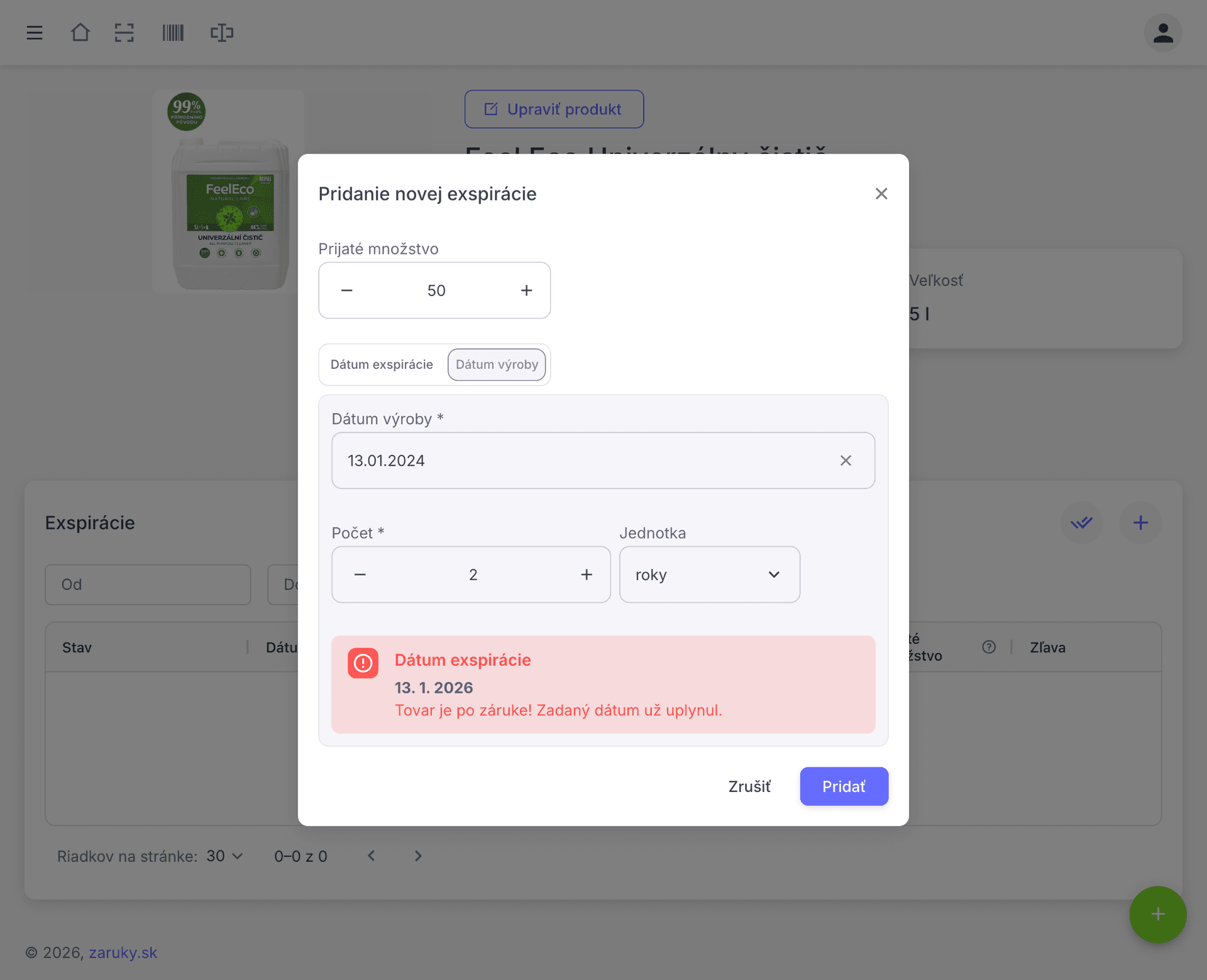 Záruky.sk - zápis novej záruky cez skener