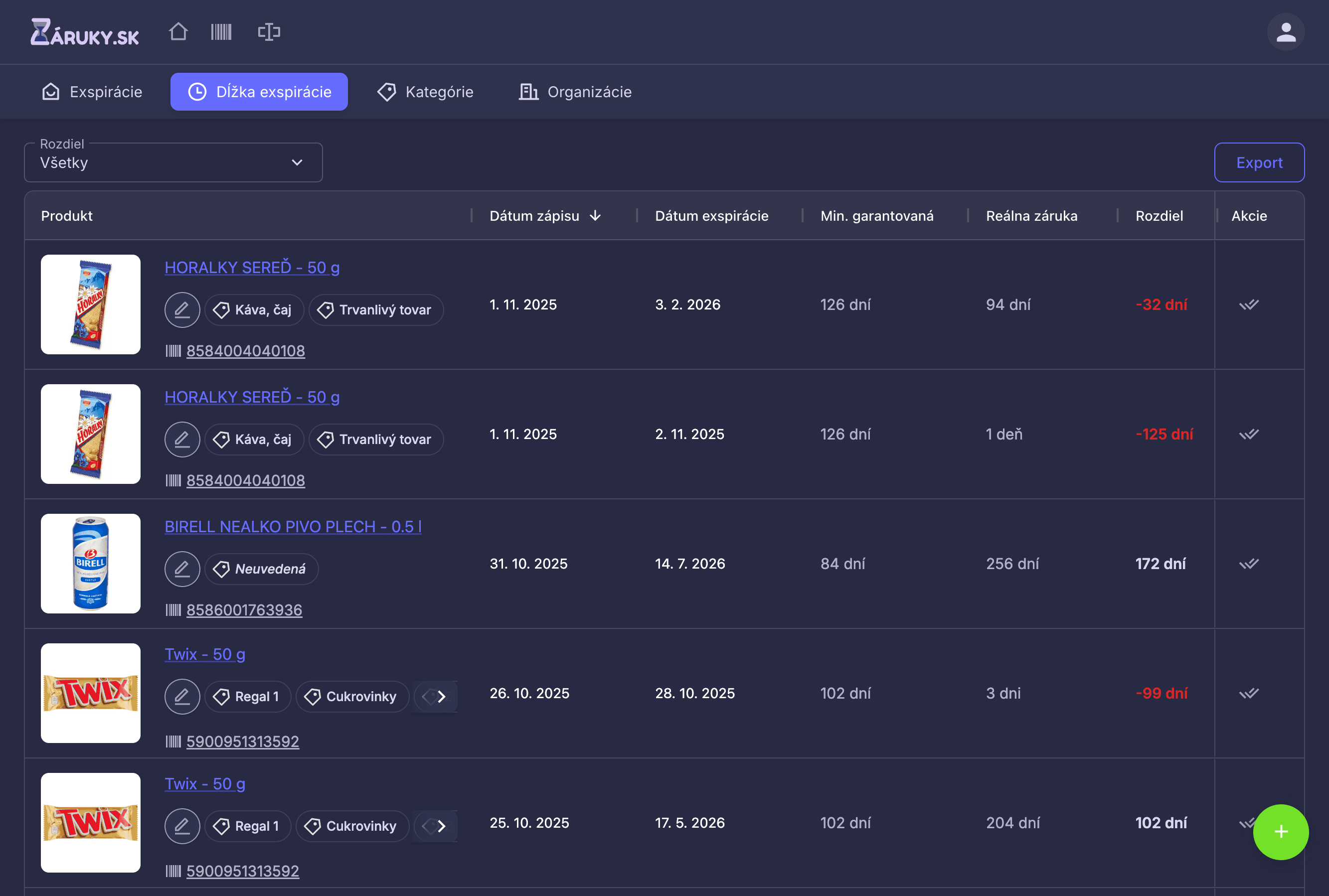 Kontrola záruky od dodávateľa - automatické porovnanie skutočnej a garantovanej doby spotreby.
