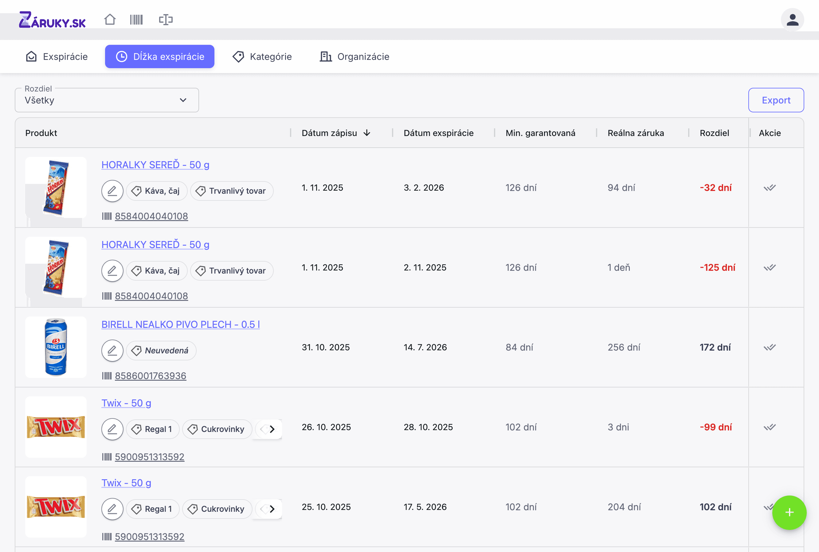 Kontrola záruky od dodávateľa - automatické porovnanie skutočnej a garantovanej doby spotreby.