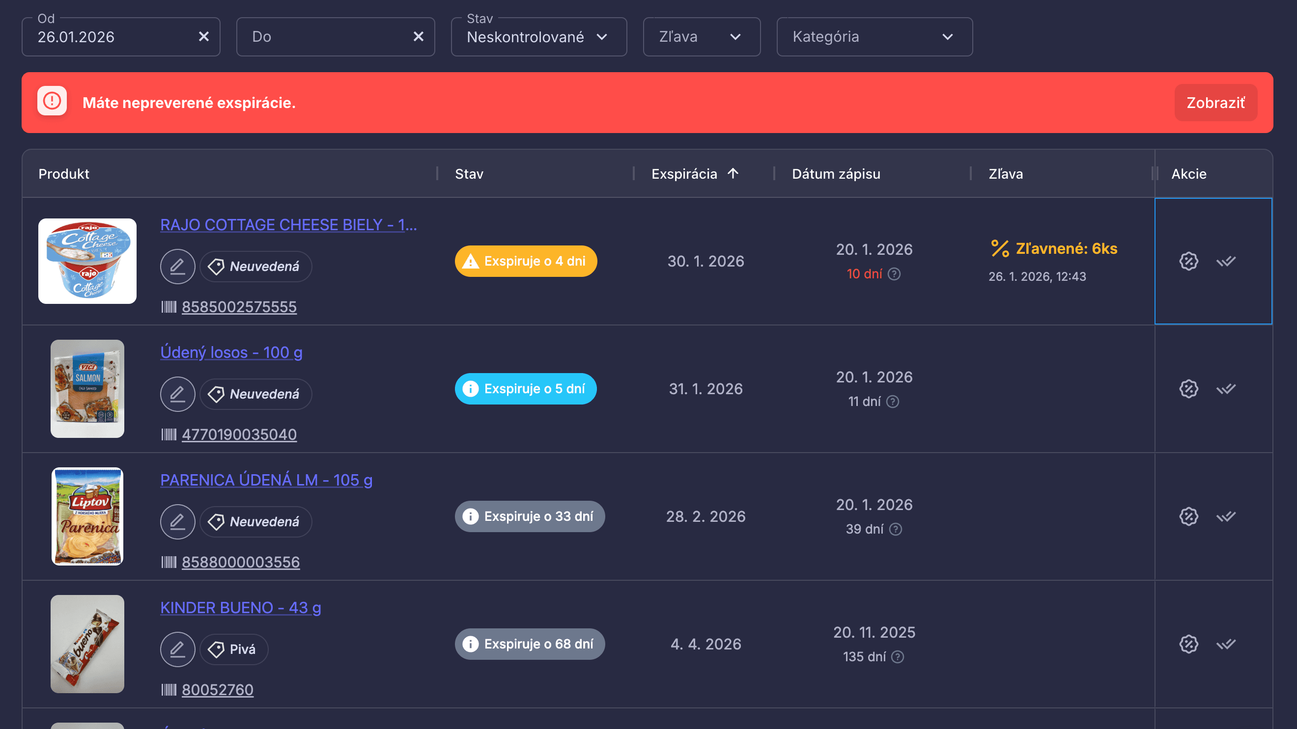 Prehľad, ktorý pomáha v rozhodovaní. Všetky dôležité informácie o produktoch a exspiráciách na jednom mieste.