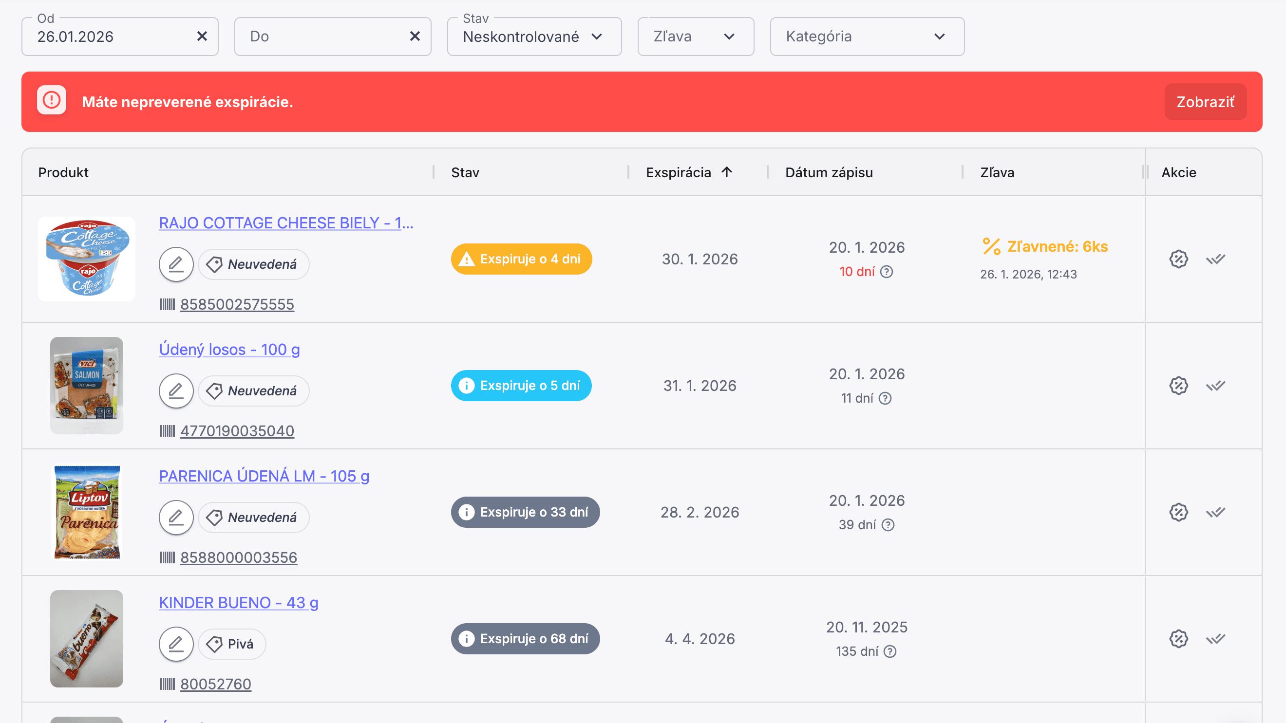 Prehľad, ktorý pomáha v rozhodovaní. Všetky dôležité informácie o produktoch a exspiráciách na jednom mieste.