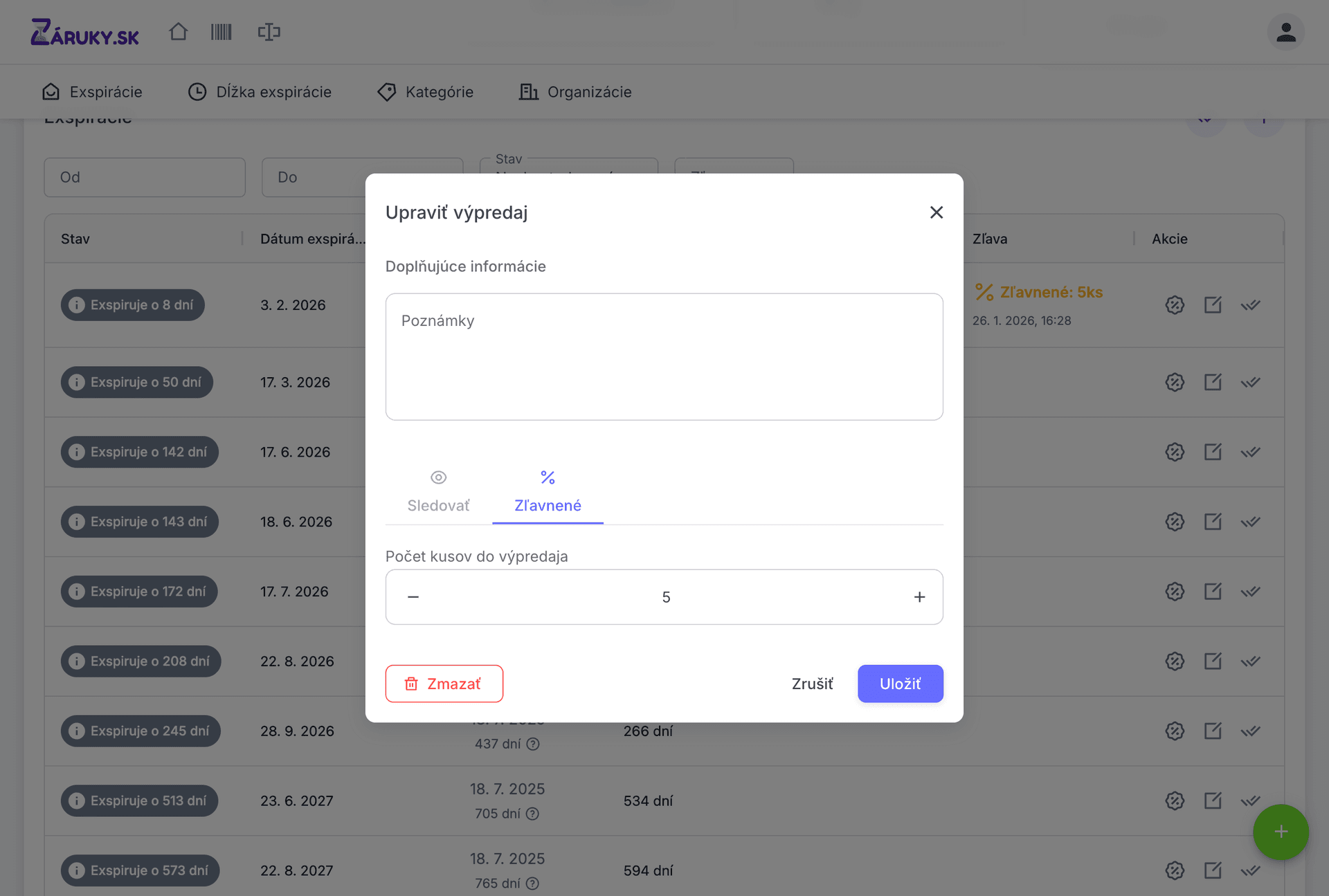 Záruky.sk - výpredajový systém a akcie