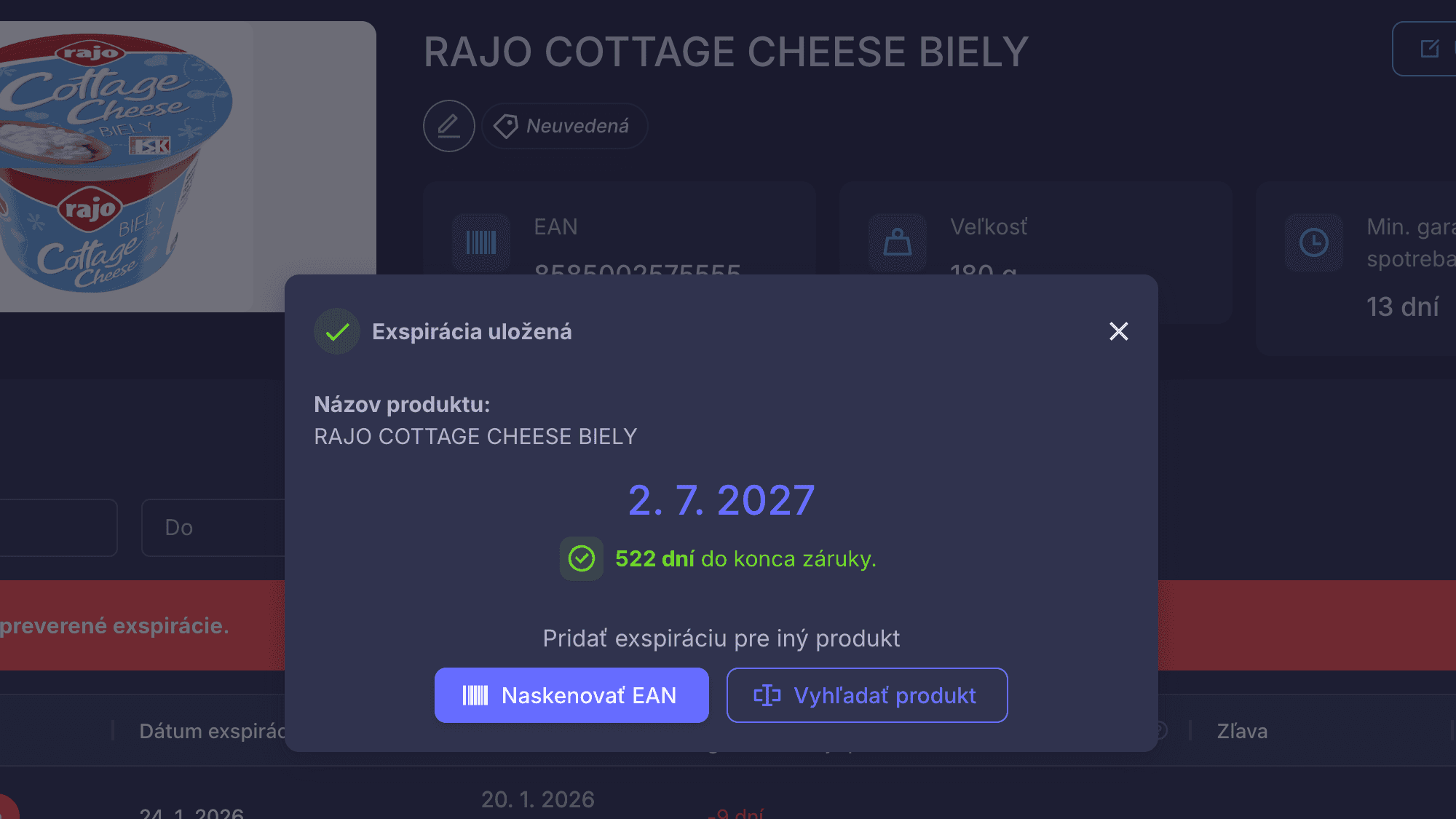 Rýchly a presný zápis dátumu spotreby.