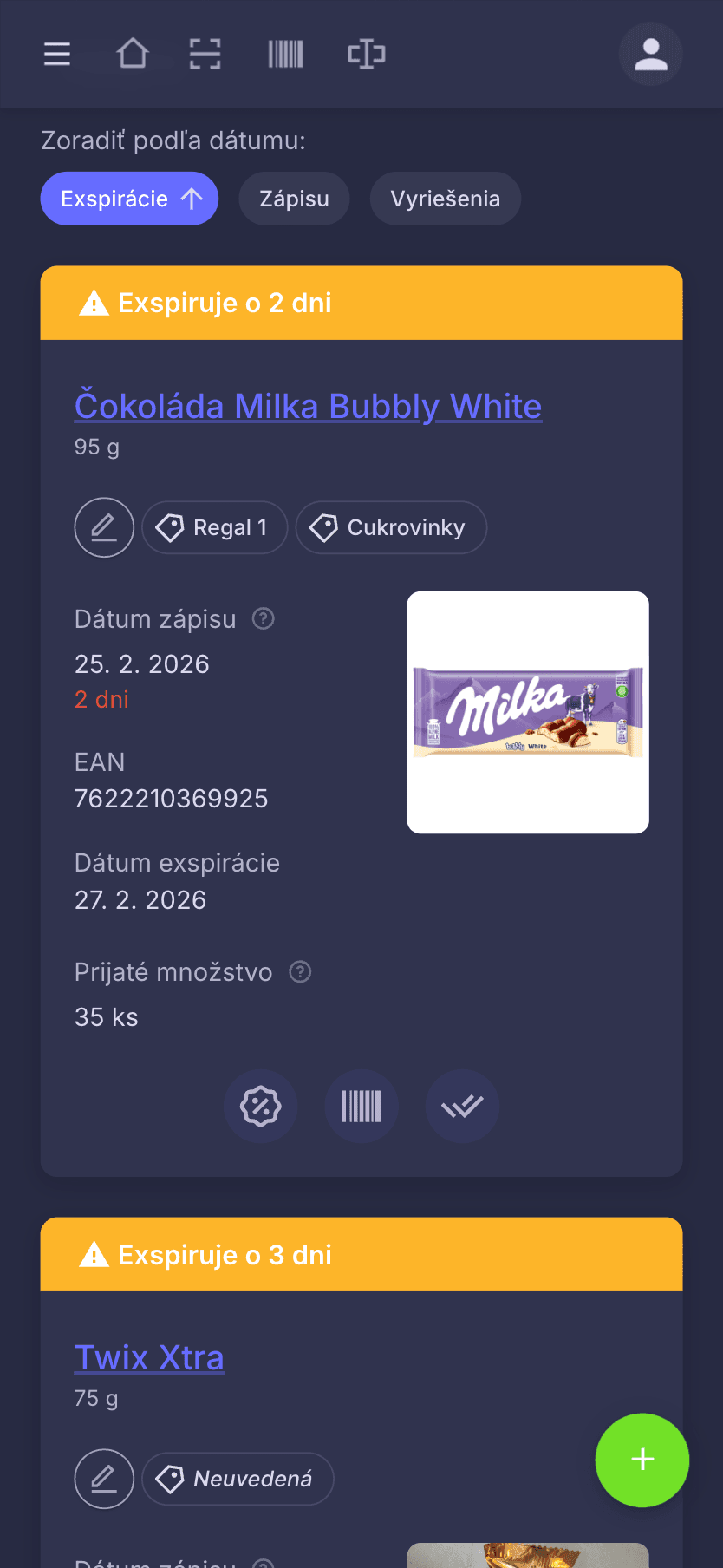 Záruky.sk - prehľad exspirácií v aplikácii